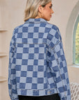 Checkered Patchwork Button Up Denim Jacket