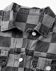 Checkered Patchwork Button Up Denim Jacket