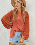 Swiss Dot Balloon Sleeve Patchwork Crinkle Blouse