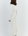 Women's Fashion Knitwear Long Maxi Dress in White or Khaki by Claude