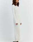 Women's Fashion Knitwear Long Maxi Dress in White or Khaki by Claude