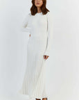 Women's Fashion Knitwear Long Maxi Dress in White or Khaki by Claude