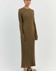 Women's Fashion Knitwear Long Maxi Dress in White or Khaki by Claude