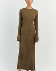 Women's Fashion Knitwear Long Maxi Dress in White or Khaki by Claude