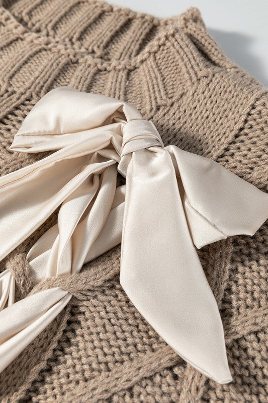 Cable Knit Satin Bowknot SPRING Sweater