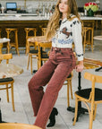 Artemis Tummy Control Burgundy High Rise Flare Jeans