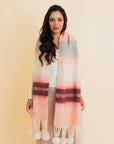 Leto Accessories Contrast Color Stripes Chunky Pom Tassel Scarf