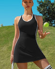 Bra V Neck Racerback Tennis Dresses with Shorts