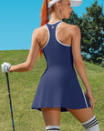 Bra V Neck Racerback Tennis Dresses with Shorts