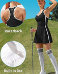 Bra V Neck Racerback Tennis Dresses with Shorts