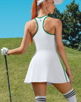 Bra V Neck Racerback Tennis Dresses with Shorts