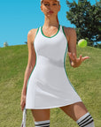 Bra V Neck Racerback Tennis Dresses with Shorts