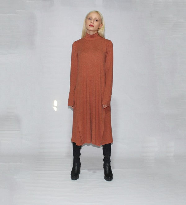 Turtle Neck Dress Long Sleeve with Side Slits