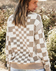 Checkered Drop Shoulder Round Neck Sweater