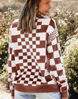 Checkered Drop Shoulder Round Neck Sweater