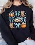 Turquoise Bow Western Fall Fleece Sweatshirts