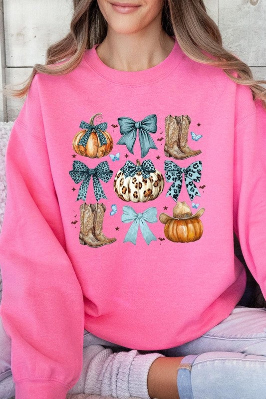 Turquoise Bow Western Fall Fleece Sweatshirts