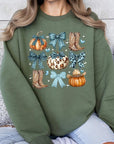 Turquoise Bow Western Fall Fleece Sweatshirts