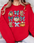 Turquoise Bow Western Fall Fleece Sweatshirts