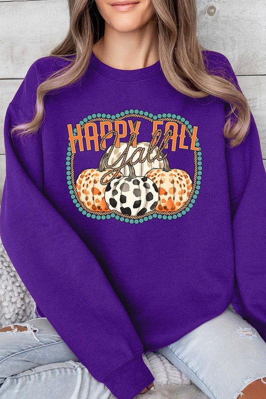 Happy Fall Y&#39;all Graphic Fleece Sweatshirts