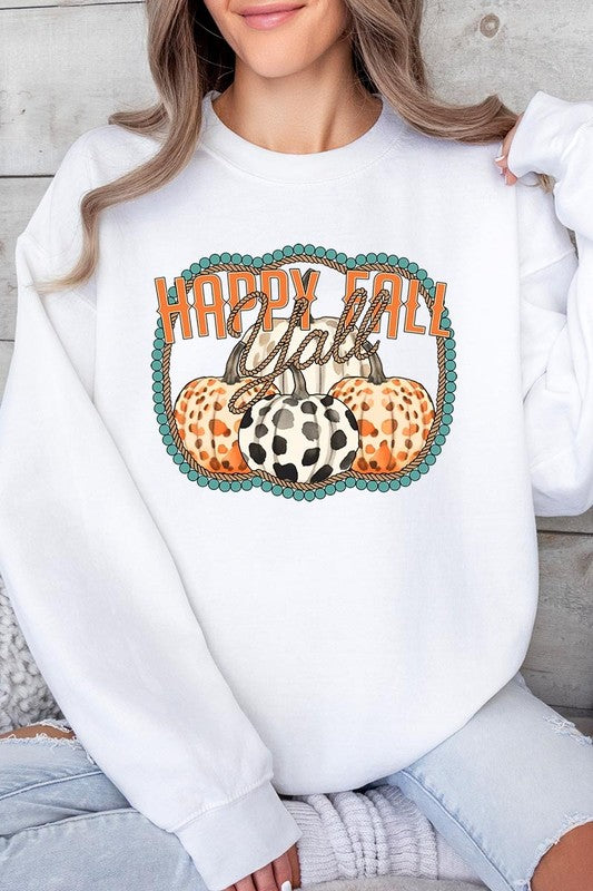 Happy Fall Y&#39;all Graphic Fleece Sweatshirts