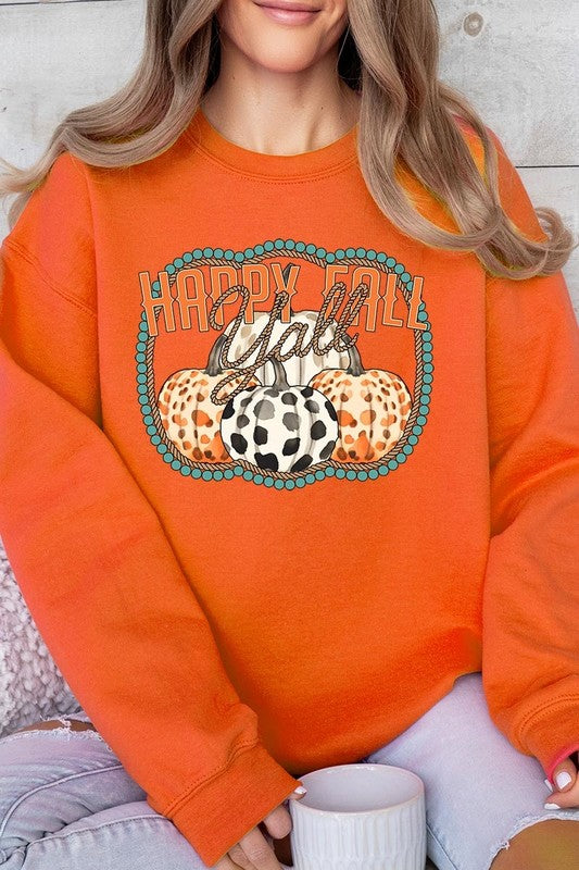 Happy Fall Y&#39;all Graphic Fleece Sweatshirts