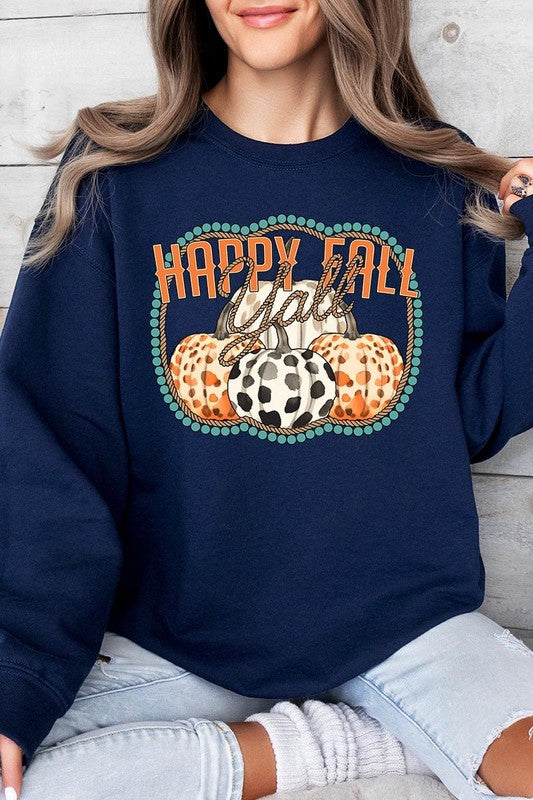 Happy Fall Y&#39;all Graphic Fleece Sweatshirts