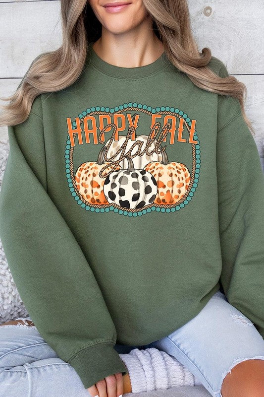 Happy Fall Y&#39;all Graphic Fleece Sweatshirts