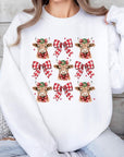 Christmas Highland Cow Graphic Fleece Sweatshirts