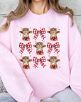 Christmas Highland Cow Graphic Fleece Sweatshirts