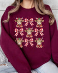 Christmas Highland Cow Graphic Fleece Sweatshirts