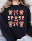 Christmas Highland Cow Graphic Fleece Sweatshirts