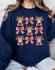 Christmas Highland Cow Graphic Fleece Sweatshirts