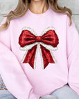 Christmas Santa Bow Graphic Fleece Sweatshirts