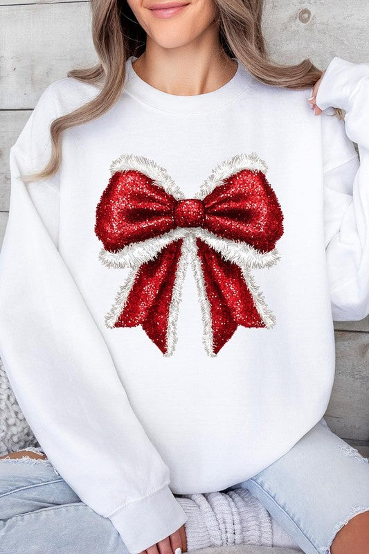 Christmas Santa Bow Graphic Fleece Sweatshirts