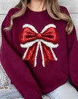 Christmas Santa Bow Graphic Fleece Sweatshirts