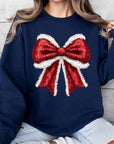 Christmas Santa Bow Graphic Fleece Sweatshirts