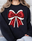 Christmas Santa Bow Graphic Fleece Sweatshirts