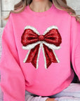 Christmas Santa Bow Graphic Fleece Sweatshirts