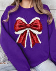 Christmas Santa Bow Graphic Fleece Sweatshirts