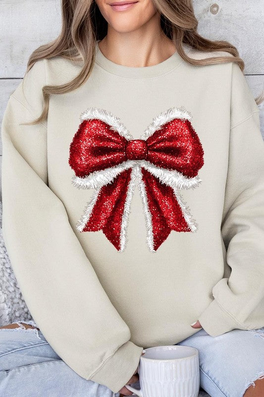 Christmas Santa Bow Graphic Fleece Sweatshirts