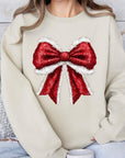 Christmas Santa Bow Graphic Fleece Sweatshirts