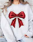 Christmas Santa Bow Graphic Fleece Sweatshirts