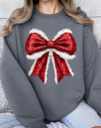 Christmas Santa Bow Graphic Fleece Sweatshirts