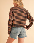 Stripe Textured Long Sleeve Henley Top