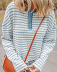 Stripe Textured Long Sleeve Henley Top