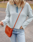 Stripe Textured Long Sleeve Henley Top