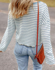 Stripe Textured Long Sleeve Henley Top