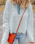 Stripe Textured Long Sleeve Henley Top