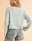 Stripe Textured Long Sleeve Henley Top